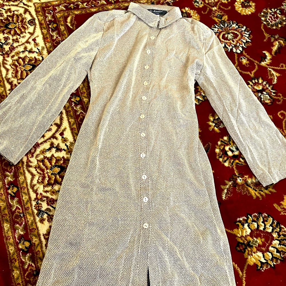 19 left vintage shirt Dresses-small-XL-golden beige with glitter like design.